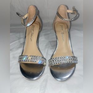 Betsey Johnson silver rhinestone wedge heels